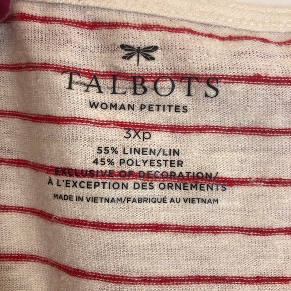 Talbots Red and White Stripes Short Sleeve Top With Pom Pom Trim Size 3XP - Picture 2 of 5
